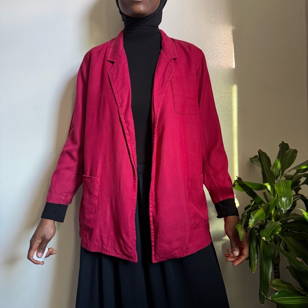 Vintage Unisex red 100% silk long sleeves kimono‎ cardigan